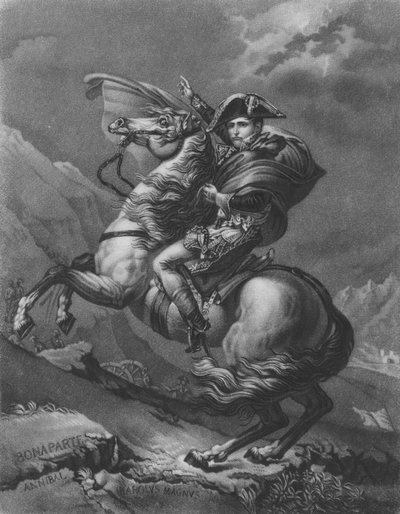 Napoleão Bonaparte cruzando os Alpes de after Jacques Louis David