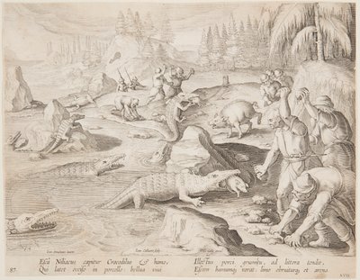 Caça ao crocodilo de after Jan van der Straet, called Stradanus