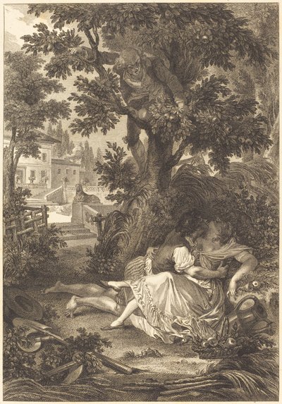 A aposta das três fofocas: A pereira de after Jean Baptiste Mallet