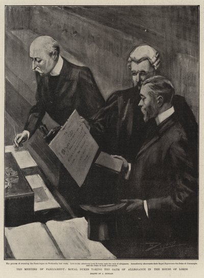 A Reunião do Parlamento, Duques Reais fazendo o juramento de fidelidade na Câmara dos Lordes de after John Duncan
