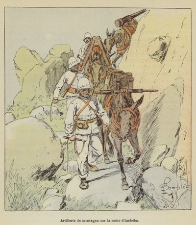 Artilharia montanhosa na estrada de Andriba de after Louis Charles Bombled