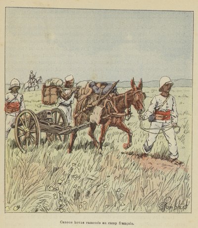 Canhões hovas trazidos de volta ao acampamento francês de after Louis Charles Bombled
