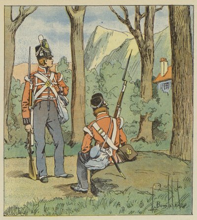 É onde os dois soldados ingleses tinham posto para nos ver de after Louis Charles Bombled