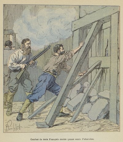 Combate trois Francais contre quinze centavos Fahavolos de after Louis Charles Bombled