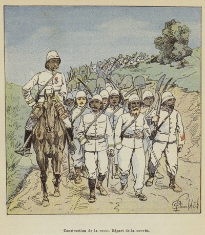 Construção da estrada, partida da corvee de after Louis Charles Bombled