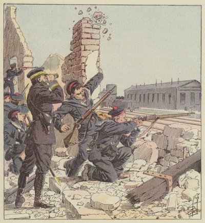 Defesa da estação de Tien-Tsin pelos fuzileiros navais de after Louis Charles Bombled