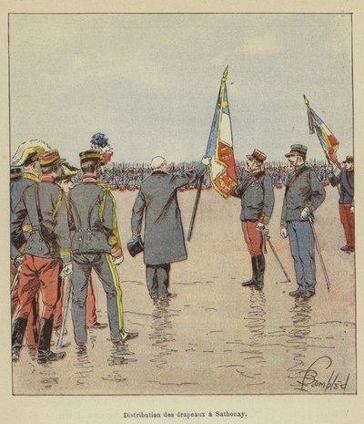 Distribuição de bandeiras em Sathonay de after Louis Charles Bombled