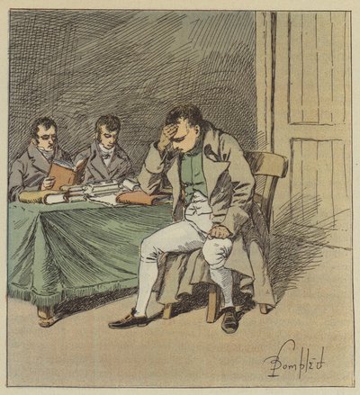 E Napoleão ficou em silêncio por alguns momentos, sua cabeça descansando em uma de suas mãos de after Louis Charles Bombled