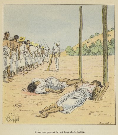 Fahavalos passando na frente de seus rifles de líderes de after Louis Charles Bombled