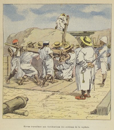 Hovas trabalhando nas fortificações ao redor da capital de after Louis Charles Bombled