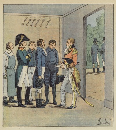 Hudson Lowe questiona os servos de Napoleão de after Louis Charles Bombled