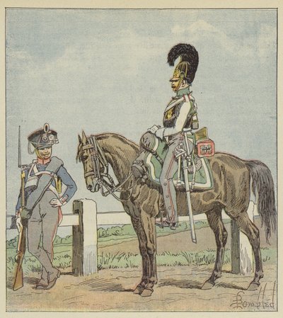 Infantaria da Linha Prussiana (42ª Reg) e Couraceiro Prussiano (1806) de after Louis Charles Bombled