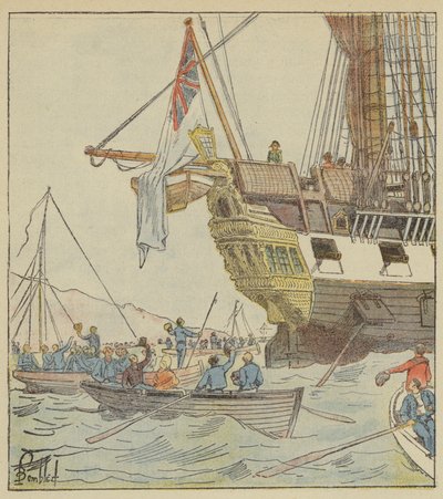 O Imperador em Plymouth a bordo do Bellerophon de after Louis Charles Bombled