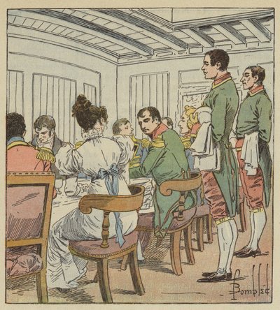 O imperador tinha à sua esquerda Madame de Montholon de after Louis Charles Bombled