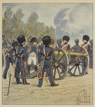 O próprio imperador aponta as peças da guarda em Montereau de after Louis Charles Bombled