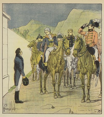 Lamiral Taylor, com numerosos funcionários, se apresenta em Longwood para ver o imperador de after Louis Charles Bombled