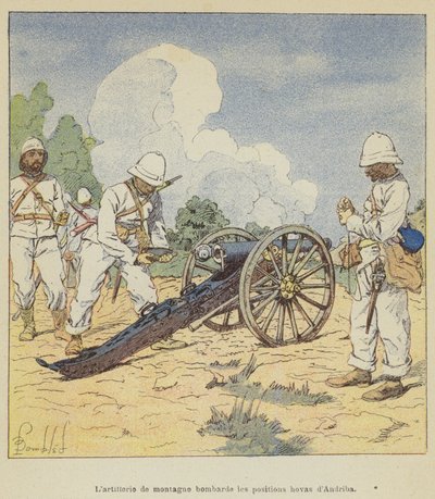 Posições de bombas de artilharia de montanha Hovas em Andriba de after Louis Charles Bombled