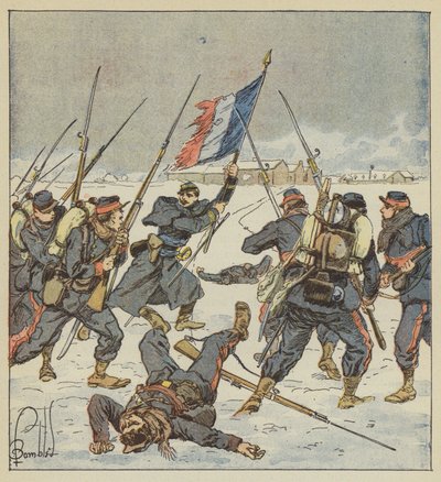 Capitão Couturie, o móvel de Sarthe, a bandeira em sua mão, atacou o Mee de after Louis Charles Bombled