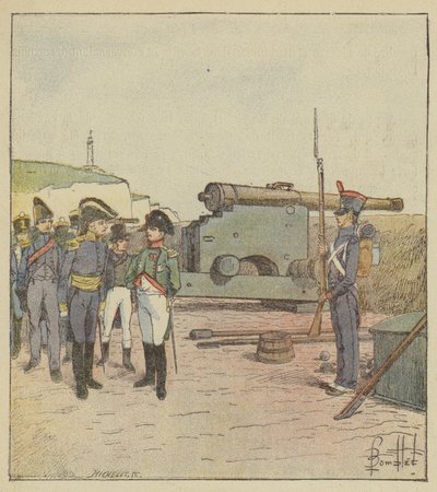 O imperador visita as fortificações da ilha de Aix de after Louis Charles Bombled