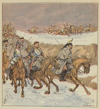 Os árabes do Coronel Goursaud libertam, por uma brilhante acusação, os 3o cuirassiers de after Louis Charles Bombled