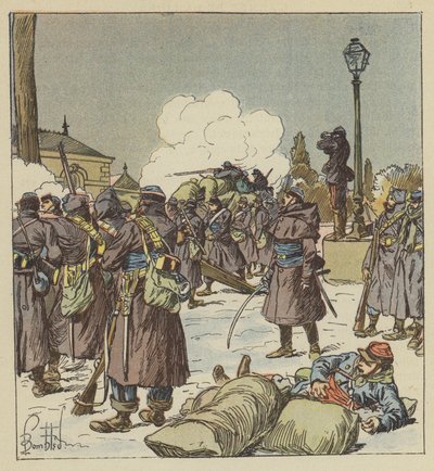 Os gendarmes a pé do General Bourdillon defendem a passagem de l&39;Huisne de after Louis Charles Bombled