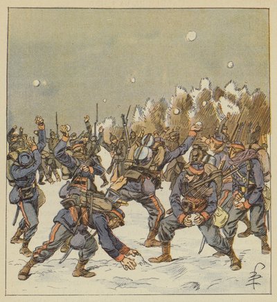 Soldados de ambos os exércitos lutam com bolas de neve na manhã de 11 de janeiro de after Louis Charles Bombled
