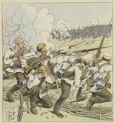 Os fuzileiros siberianos em Vafangou de after Louis Charles Bombled