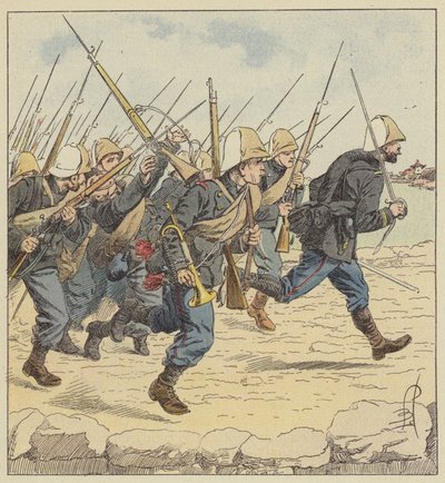 Linfanteria naval na estrada de Tien-Tsin de after Louis Charles Bombled