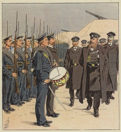 Marinheiros russos inspecionados em Port Arthur de after Louis Charles Bombled