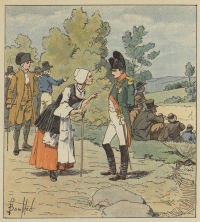 Napoleão fala com uma velha de Tarare de after Louis Charles Bombled
