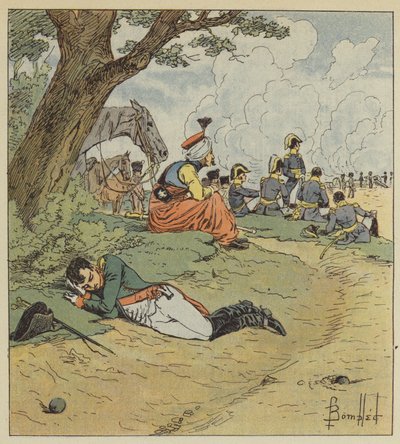 Napoleão dormindo durante a batalha de after Louis Charles Bombled