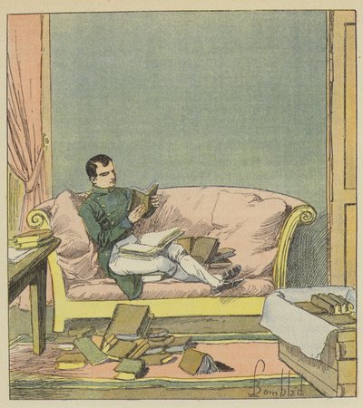 Napoleão passa pelos livros que acabamos de enviar para ele de after Louis Charles Bombled