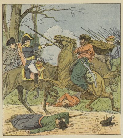 Napoleão surpreendido em Brienne por cossacos de after Louis Charles Bombled