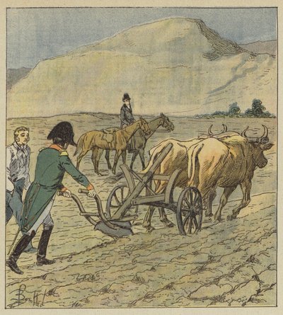 Napoleão traça um sulco até o arado de after Louis Charles Bombled
