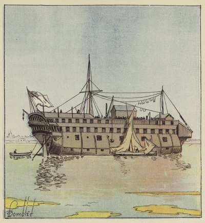 Pontão inglês no porto de Portsmouth de after Louis Charles Bombled