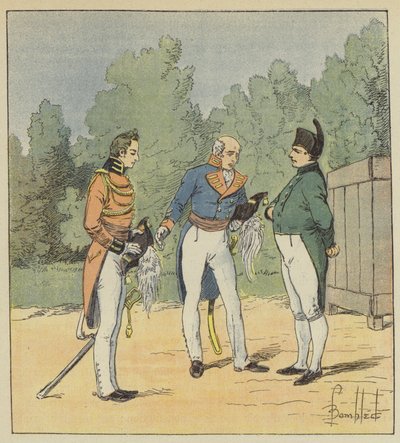 Um capitão inglês apresenta um tenente a Napoleão de after Louis Charles Bombled