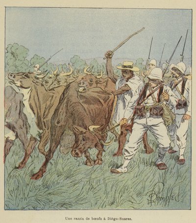 Um ataque ao gado em Diego-Suarez de after Louis Charles Bombled