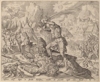 David cortando a cabeça de Golias de after Maerten van Heemskerck