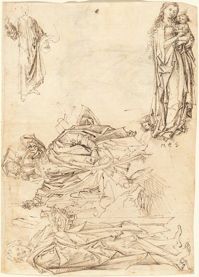 São Cristóvão, São João Batista, a Virgem com o Menino e a Bênção de Cristo (reto) de after Martin Schongauer Master of the Drapery Studies