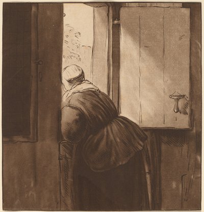 Mulher inclinada sobre uma porta inferior de after Nicolaes Maes Cornelis Ploos van Amstel