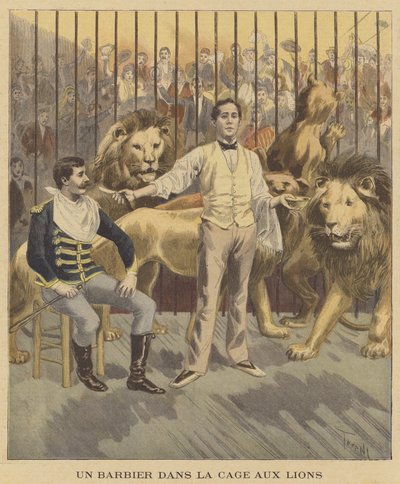 Um barbeiro na jaula dos leões de after Oswaldo Tofani