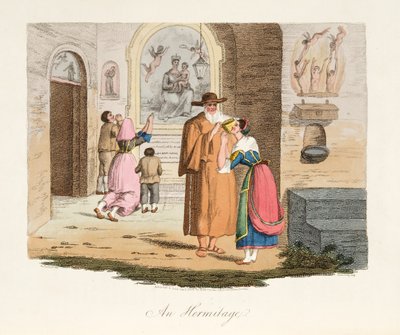 O Hermitage de Capua, da paisagem italiana, representando as maneiras, costumes e divertimentos dos estados diferentes de Italy, bar. 1806 (gravura colorida à mão) de after P. van Lerberghi