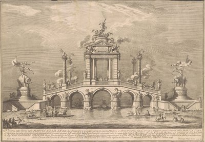 A Prima Macchina para a Chinea de 1755: uma ponte triunfal com antiguidades de Herculano de after Paolo Posi Giuseppe Vasi