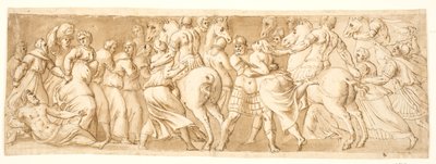 O estupro das mulheres Sabine, deixou metade de after Polidoro da Caravaggio