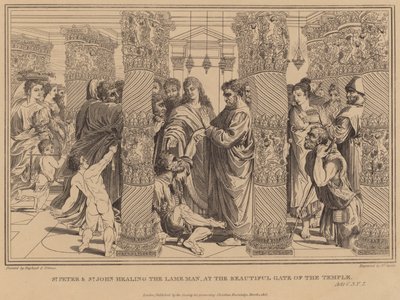 São Pedro e São João curando o homem coxo, no belo portão do templo, Atos de after Raphael
