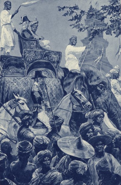 Cingapura, os britânicos entram na cidade, entregues pelo sultão de Johore em 1824 por uma quantia em dinheiro de after Richard Caton II Woodville
