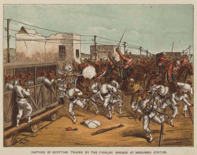 Captura de trens egípcios pela Brigada de Cavalaria na Estação Mahsameh de after Richard Simkin