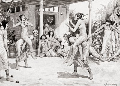 Moças jogando bola sob a forma de uma dança no antigo Egito, de Hutchinsons História das Nações, pub.1915 de after Robert Dudley