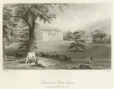 Claremont Park, Esher, pertencente a Sua Majestade a Rainha de after Thomas Allom