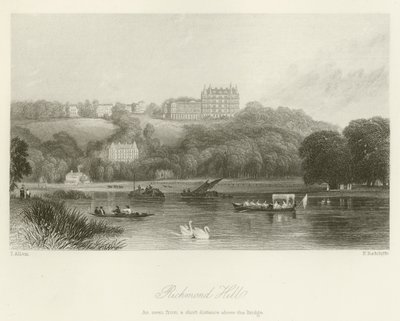 Richmond Hill, visto de uma curta distância acima da ponte de after Thomas Allom